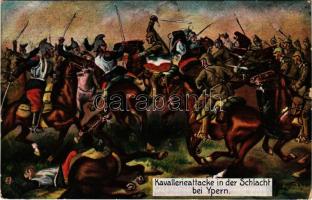 1915 Kavallerieattacke in der Schlacht bei Ypern / WWI German military art postcard, cavalry attack at the Battle of Ypres. WSSB 750. s: Hoffmann + S.B. 12. bayr. Brig.-Ers.-Batl. 2. Komp. (EK)