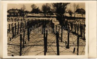 WWI Austro-Hungarian K.u.K. military, barbed wire fences, winter. photo