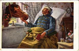 1915 Freunde / WWI Austro-Hungarian K.u.K. military art postcard, injured soldier with horse. W.R.B. & Co. Nr. 156. s: Heinrich Schubert (EB)