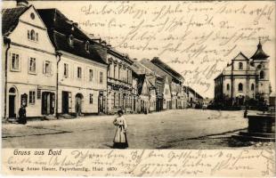 1905 Bor, Haid; street view, shops, church. Verlag Anton Hauer (EK)