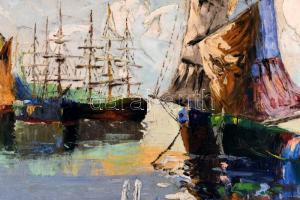 S. Montl (?) jelzéssel: Kikötő. Olaj, vászon. Fa keretben. 60x80 cm