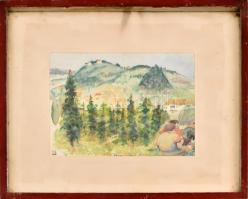 Nemec József (?-): Deindoli szőlőkben, 1955 (Pécs). Akvarell, ceruza, papír. Jelzett. Üvegezett fa keretben. 20x28 cm