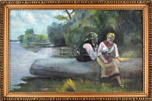 Iványi Grünwald Béla jelzéssel: Vízparti randevú. Olaj, vászon. Fa keretben 45x70 cm