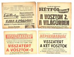 1961-1962 Űrhajózással kapcsolatos napilapok, rendkívüli kiadvány (Visszatért a Vosztok-2), Népszabadság, Hétfői Hírek, Esti Hírlap, 4 db újság