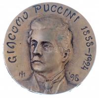 Marosits István (1943-) 1998. Giacomo Puccini 1858-1924 Br emlékplakett vékony bőr talapzaton (130mm) T:1- halvány patina