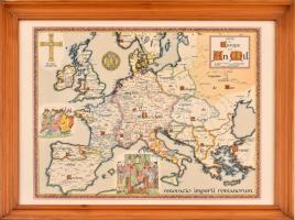 Carte de lEurope en lAn Mil (Európa térképe, i.sz.1000). Reprint térkép. Ofszet, papír, üvegezett fa keretben, 36×47 cm