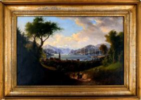 XIX. század eleje. Jelzés nélkül: A Wörthi tó panorámája alakokkal. Olaj, vászon, régi restaurálás n...