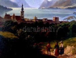 XIX. század eleje. Jelzés nélkül: A Wörthi tó panorámája alakokkal. Olaj, vászon, régi restaurálás n...