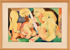 Molnár László (1941): Erotikus jelenet, 1973. Akvarell, papír. Hátoldalán autográf felirattal, mely ...