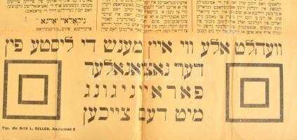 cca 1930-1940 Jiddis nyelvű román választási plakát, amely Nicolae Iorga mellett protezsál, Tip. de ...