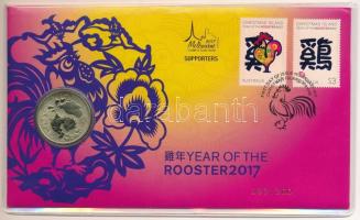 Ausztrália 2017. 1$ "A Kakas éve" érmés borítékban, első napi bélyegzős bélyegekkel T:1 Austrialia 2017. 1 Dollar "Year of the Rooster" in numbered envelope with FDC cancellation and stamps C:UNC