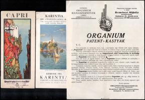 cca 1930-1935 Vegyes nyomtatvány tétel, 4 db: 
Marabu kályha reklám prospektus, javított.; Organium...