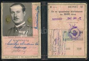 1942 Szeged, Magyar Királyi Államvasutak által kiállított igazolvány hadnagy részére