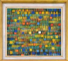 Gyarmathy Tihamér jelzéssel: Kompozíció. Olaj, papír. Dekoratív fa keretben. 37x43 cm