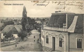 Gidófalva, Ghidfalau; Községháza, utca. Fogyasztási Szövetkezet kiadása / town hall, street view (EK)