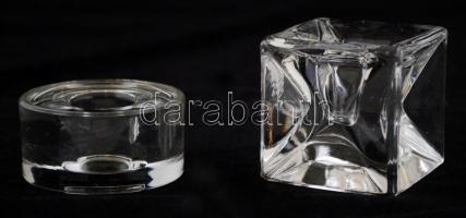 Dekoratív kocka és henger alakú asztali üveg gyertyatartók, hibátlanok, 5x5x5 cm, d: 6 cm, m: 3 cm