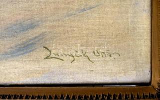 Lunyák Ottó (?-?): Téli táj. Olaj, vászon. Jelzett. Dekoratív, kissé sérült historizáló stílusú fa k...