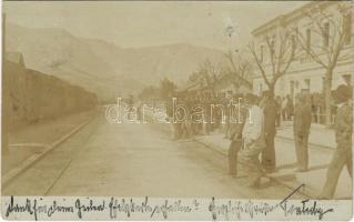 1906 Mostar, Bahnhof / vasútállomás, katonák, vonat / railway station, K.u.K. soldiers, train. Atelier A. Zimolo photo (felületi sérülés / surface damage)