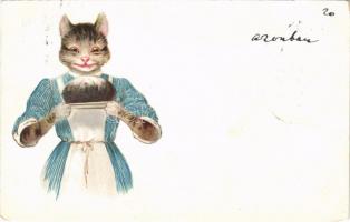 1899 Cat with cake. litho (worn corner)