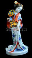 Herendi japán gésa porcelán figura, kézzel festett, jelzett, hibátlan, m: 34,5 cm