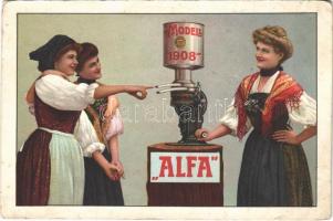 Alfa Laval tejszeparátor reklámlapja / Modell 1908. Alfa Laval milk separator machine advertising card (EB)