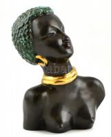 Art deco női félakt szobor, mázas kerámia, jelzés nélkül, alján címkével és számmal hibátlan m: 25 cm