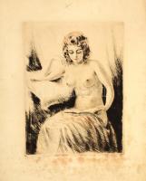 Paulovits Pál (1892-1975): Olvasó lány (női akt). Rézkarc, karton, jelzett, foltos, karton széle sérült, 33,5×25 cm