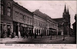 1905 Komárom, Komárnó; Nádor utca, Rehberger Sándor, Nagy Géza és Gyula és Fektor György üzlete / street, shops