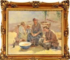 Gebhardt István (?-?), működött a XX. században: Piac. Olaj, vászon. Historizáló stílusú fa keretben...