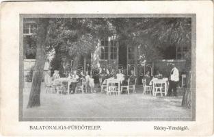 1927 Balatonaliga (Balatonvilágos), Rédey vendéglő, étterem, pincérek. Rédey Vilmos kiadása (EB)