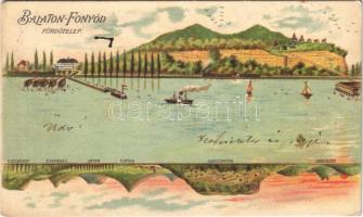 1898 Fonyód, Balatonfonyód; Fürdőtelep. Fejjel-lefelé is fordítható litho képeslap / upside-down reversible litho postcard (EK)