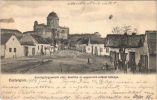 1904 Esztergom, Szentgyörgymezői rész, Bazilika és Papnevelőintézet látképe, utca (EK)