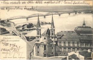 1903 Esztergom, látkép, híd. Stromf Ignác kiadása (lyuk / pinhole)