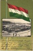 1903 Baja, Téli kikötő a Sugovicán. Kollár A. kiadása. Magyar zászlós litho keret (EK)