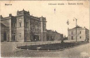1917 Sopron, Délivasút állomás, Győr-Sopron-Ebenfurti Vasút (GySEV) vasútállomás. Piri Dániel kiadása (Rb)