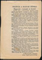 1956 Felhívás a magyar néphez! Magyarok- katonák és tisztek! 1956-os szovjet röplap, lap tetején és szélén kisebb szakadásokkal, egy kisebb folttal.