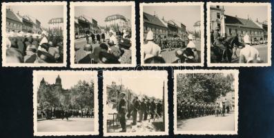 1938 Augusztus 20-i ünnepségek, felvonulókkal, leventékkel, szép állapotban, 6×6 cm