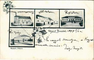 1899 (Vorläufer) Jánosi, Rimajánosi, Rimavské Janovce (Gömör); Árpád korabeli templom, Református iskola, Báró Nyáry kastély. Fényképezte Stelkovich /  church, school, castle. floral