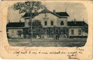 1899 (Vorläufer) Pankota, Pancota; indóház, vasútállomás. Bloch H., Beamter Ödön kiadása / railway station (EK)