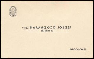 1936 Vitéz Harangozó József balatonboglári állami kikötő őr névjegye, vitézi címerrel