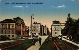 Arad, Felső kereskedelmi iskola, park. Mandl Ignác kiadása / school, park (EK)
