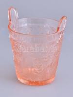 Barackszínű szőlőmintás üveg tartó, kis kopásnyomokkal, d: 12 cm, m: 15 cm