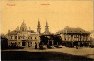Temesvár, Timisoara; Losonczy tér, Barth Ádám és Rech János üzlete, piac. W.L. 118. / square, shops, market