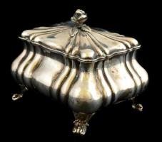 Ezüst (Ag) cukordoboz, jelzett, 13,5x11x10,5 cm, nettó: 385 g