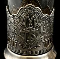 4 db fém teás pohár üveg betéttel (Moszkva olimpia 1980, XXV. Pártkongresszus, Kreml toronyóra, hábo...