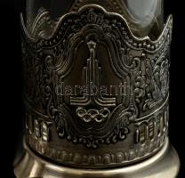 4 db fém teás pohár üveg betéttel (Moszkva olimpia 1980, XXV. Pártkongresszus, Kreml toronyóra, hábo...