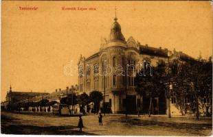 Temesvár, Timisoara; Kossuth Lajos utca, takarékpénztár, villamos. W.L. 123. / street, savings bank, tram
