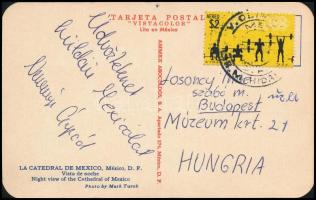 1968 Nemessányi Árpád (1944-) olimpikon súlyemelő Mexikóból írt képeslapja saját kezű aláírásával