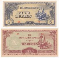 Burma / Japán megszállás 1942-1944. 5R + 10R T:I,I- Burma / Japanese occupation 1942-1944. 5 Rupees + 10 Rupees C:UNC,AU