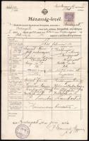 1921-1927 Házasság-levél, és házassági anyakönyvi kivonat, 1 K, és 80 F, valamint Budapest Székesfőváros 1 P 60 F. és 40 F. okmánybélyegekkel.